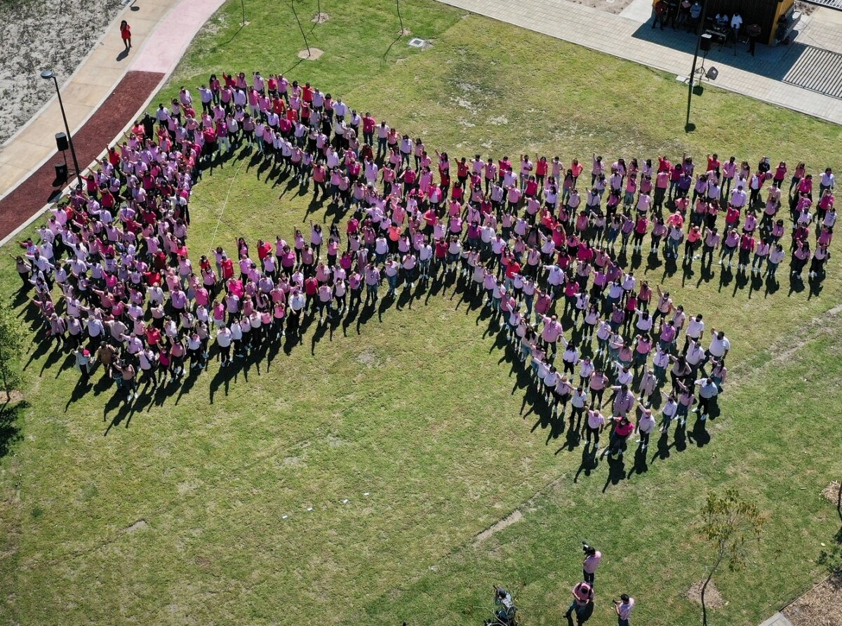 Staff of DIF and SSAS Form Huge Human Pink Bow on eve of World Day Against Breast Cancer
